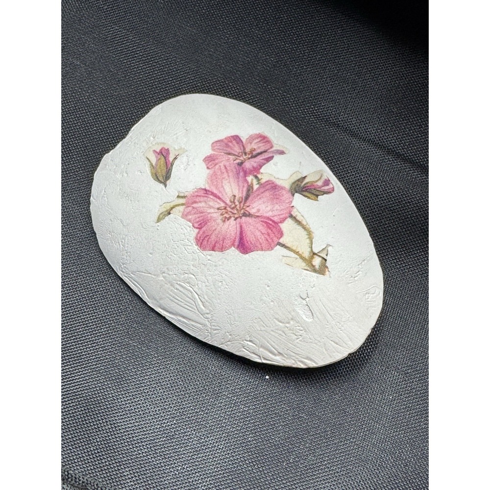 Pretty Floral Egg Shaped‎ Chalk ware Or plaster Handmade Pin